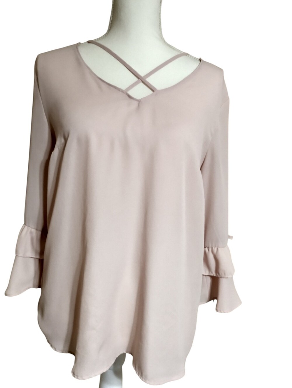 Blush Pink Crisscross Ruffle Sleeve Top
